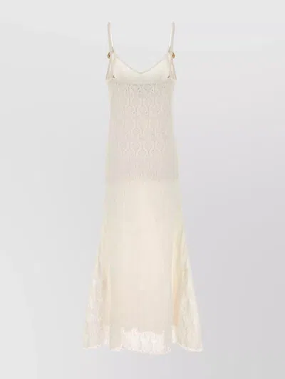 Bottega Veneta Lace Dress With Spaghetti Straps And Flared Hem In Gray