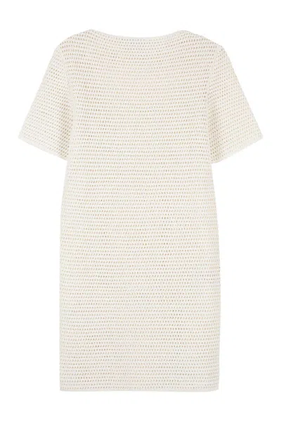 Bottega Veneta Lace-effect Knitted Dress In Panna