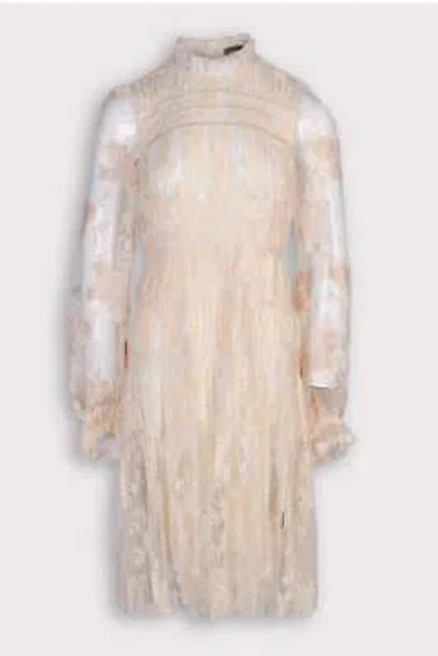 Pre-owned Bottega Veneta Lace Fit & Flare Dress It40 Us4 Uk8 M Pleated Mock Neck In Ivory