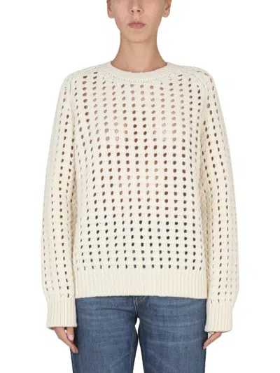 Bottega Veneta Lace Knit Sweater In White
