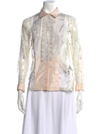 Pre-owned Bottega Veneta Lace Lace Pattern Blouse In Neutral