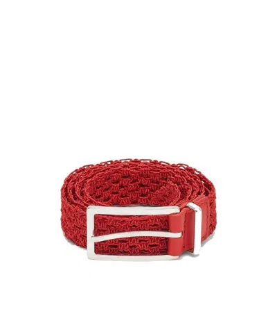 Bottega Veneta Lace Metal Buckle Belt In Red