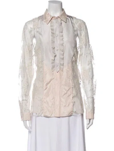 Pre-owned Bottega Veneta Lace Pattern Long Sleeve Button-up Top In Neutral
