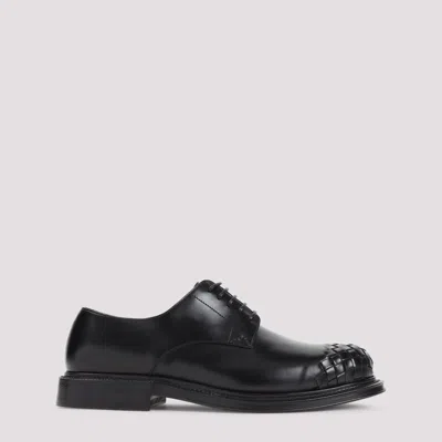 Bottega Veneta Leather Lace-up Shoes Featuring Signature Detail In Black