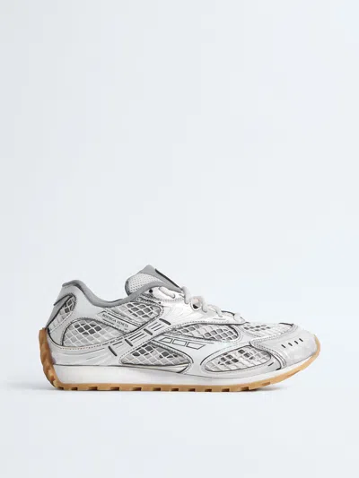 Bottega Veneta Lace-up Sneakers With Technical Fabric Lining And Padded Logo Tongue In Argento