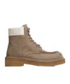 Bottega Veneta Suede Haddock Lace-up Boots In Driftwood/white