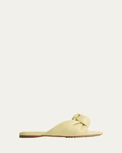 Bottega Veneta Lagoon Nappa Leather Knotted Flat Slide Sandals In Yellow