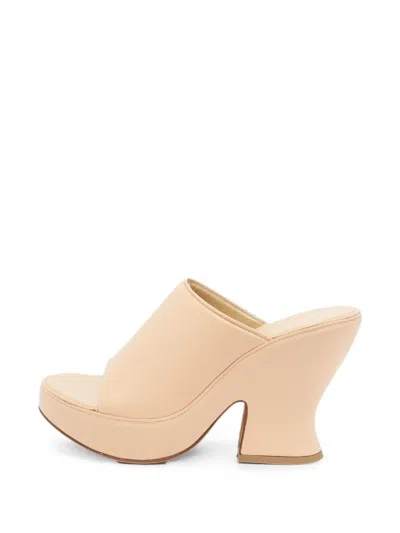 Pre-owned Bottega Veneta Lagoon Platform Mules In Neutral