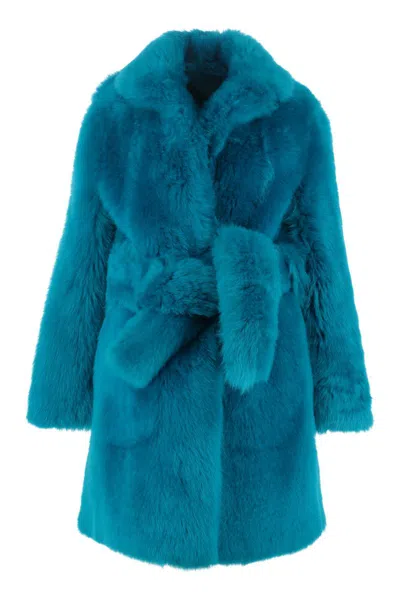 Bottega Veneta Lamb Fur Coat In Blue