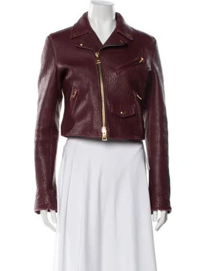 Pre-owned Bottega Veneta Lamb Leather Biker Jacket In Burgundy