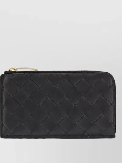 Bottega Veneta Lamb Leather Intrecciato Zip Card Holder In Black