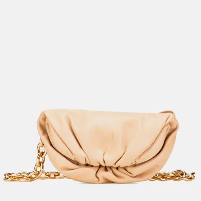 Pre-owned Bottega Veneta Lambskin Belt Chain Pouch In Sand