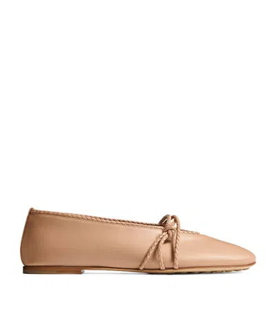 Bottega Veneta Lambskin Braided-trim Rosa Ballet Flats In Brown