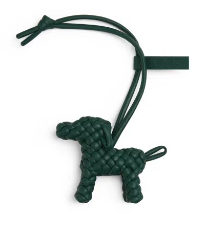 Bottega Veneta Lambskin Intreccio Dog Charm In Green
