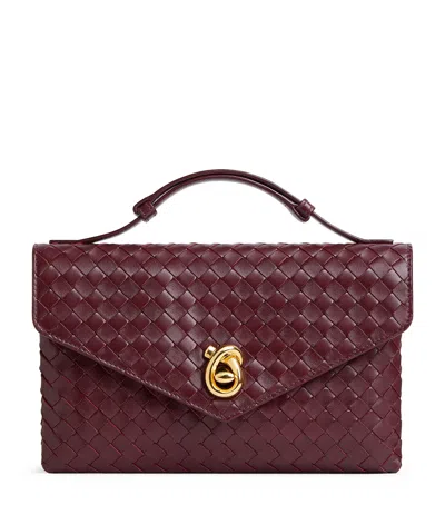 Bottega Veneta Lambskin Knot Lock Top-handle Bag In Red