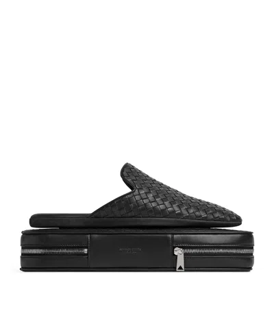 Bottega Veneta Lambskin Palazzo Slippers And Travel Case In Black