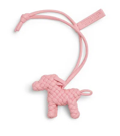 Bottega Veneta Lambskin Woven Dog Charm In Pink
