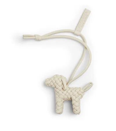Bottega Veneta Lambskin Woven Dog Charm In White