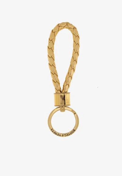 Bottega Veneta Laminated Intrecciato Leather Key-ring In Gold