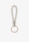 Bottega Veneta Laminated Intrecciato Leather Key-ring In Silver
