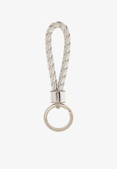 Bottega Veneta Laminated Intrecciato Leather Key-ring In Silver