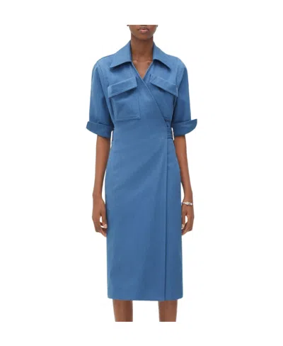Bottega Veneta Lapel Lace Dress In Blue