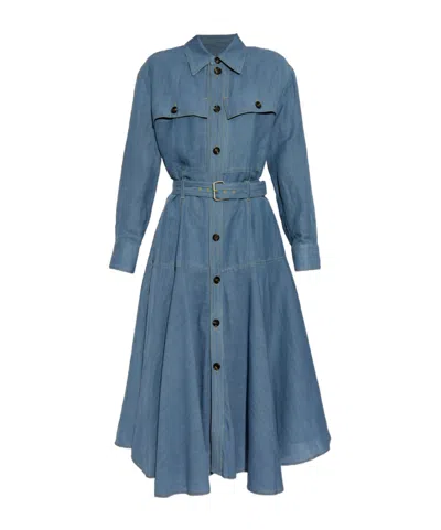 BOTTEGA VENETA BOTTEGA VENETA FLARED DENIM SHIRT DRESS