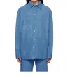 Bottega Veneta Lapel Long-sleeved Leather Jacket In Blue