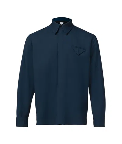 Bottega Veneta Lapel Long-sleeved Shirt In Blue