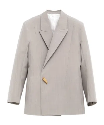 Bottega Veneta Lapel Long-sleeved Suit Jacket In Gray
