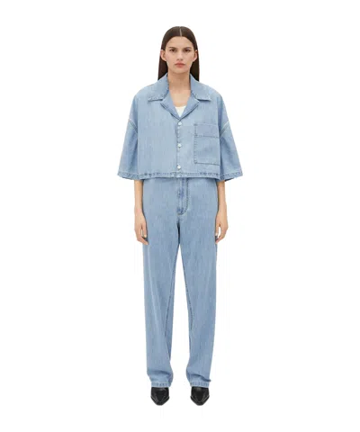 BOTTEGA VENETA BOTTEGA VENETA LIGHT BLEACHED DENIM CROPPED SHIRT