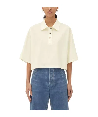 Bottega Veneta Light Cotton Piquet Cropped Polo In 9317 Dove
