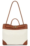 Bottega Veneta Andiamo Large Leather-trimmed Canvas Tote Bag In Natural & Light Wood
