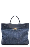 Bottega Veneta Large Andiamo Bouclé & Leather Tote In 8768 Navy-white/space-mb