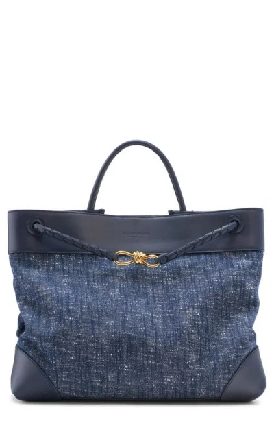 Bottega Veneta Large Andiamo Bouclé & Leather Tote In 8768 Navy-white/space-mb