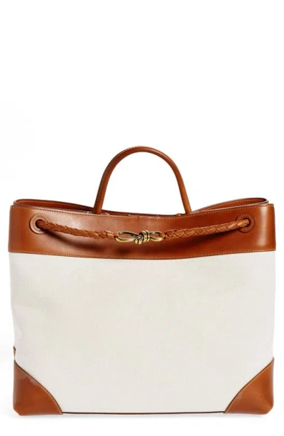Bottega Veneta Large Andiamo Canvas Handbag In Brown