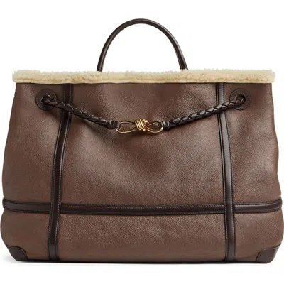 Bottega Veneta Large Andiamo Merinos Aviator Bag In Brown Teddy