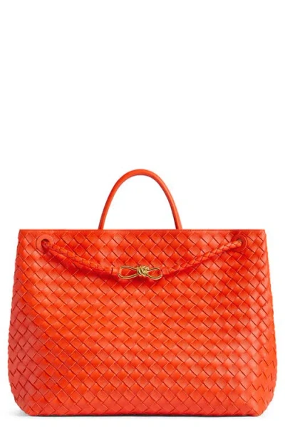 Bottega Veneta Large Andiamo Intrecciato Leather Shoulder Bag In Orange