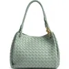 Bottega Veneta Large Andiamo Intrecciato Leather Top Handle Bag In New Sauge- Brass
