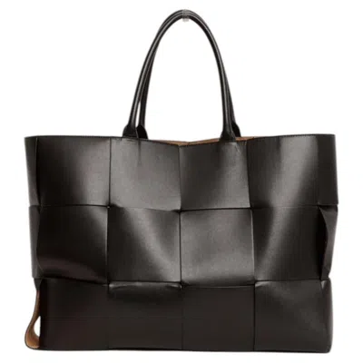 Pre-owned Bottega Veneta Large Arco Tote Bag Intrecciato Woven Black Leather Suede Lining