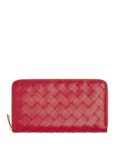 Bottega Veneta Large Braided Zippered Wallet Accessories In Red