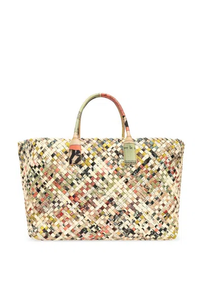 Bottega Veneta Large Cabat Newspaper Print Intreccio Tote Bag In Neutrals