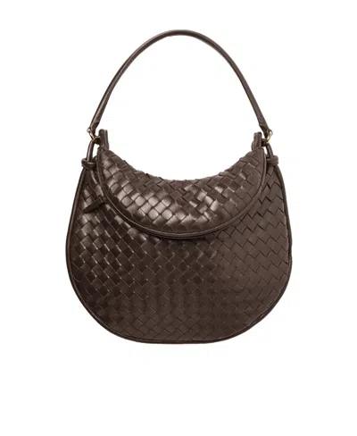 Bottega Veneta Large Gemelli Knitted Detail Shoulder Bag In Brown