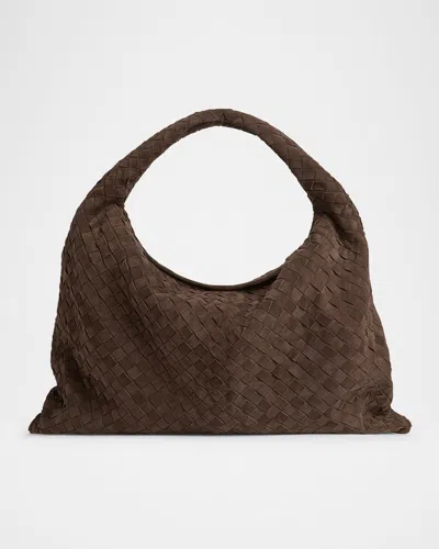 Bottega Veneta Large Hop Intrecciato Suede Hobo Bag In Fondant
