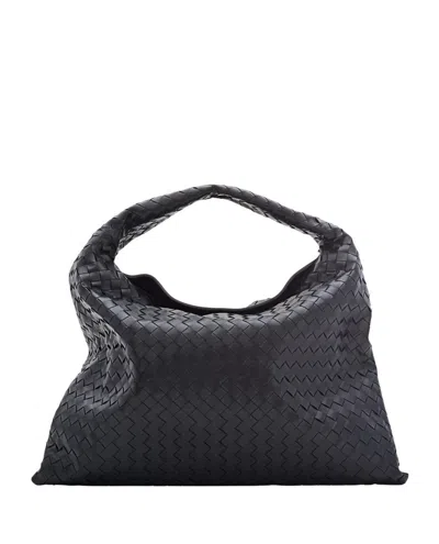 Bottega Veneta 'hop Large' Brown Shoulder Bag With Intreccio Motif In Leather Woman In Black