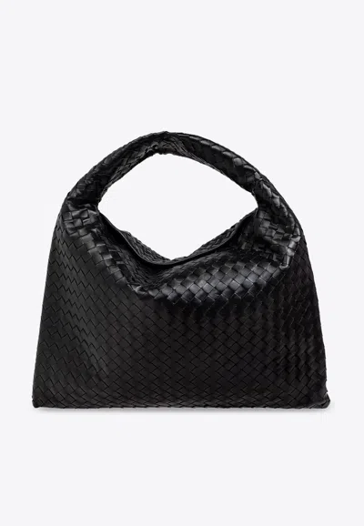 Bottega Veneta Large Hop Intrecciato Leather Shoulder Bag In Black