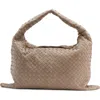 Bottega Veneta Large Hop Intrecciato Suede Hobo Bag In 1550 Mastice-m Brass