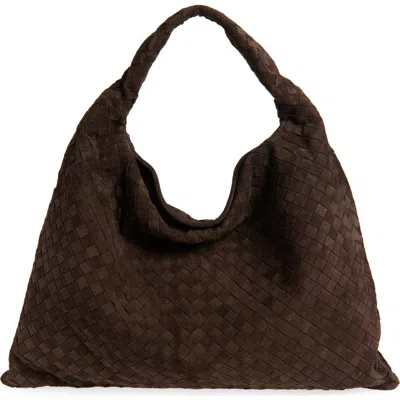 Bottega Veneta Large Hop Intrecciato Suede Hobo Bag In 2190 Fondant-m Brass