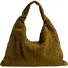 Bottega Veneta Hop Large Intrecciato Suede Shoulder Bag In 3356 Olive Oil-m Brass