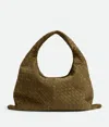 Bottega Veneta Hop Large Intrecciato Suede Shoulder Bag In Green